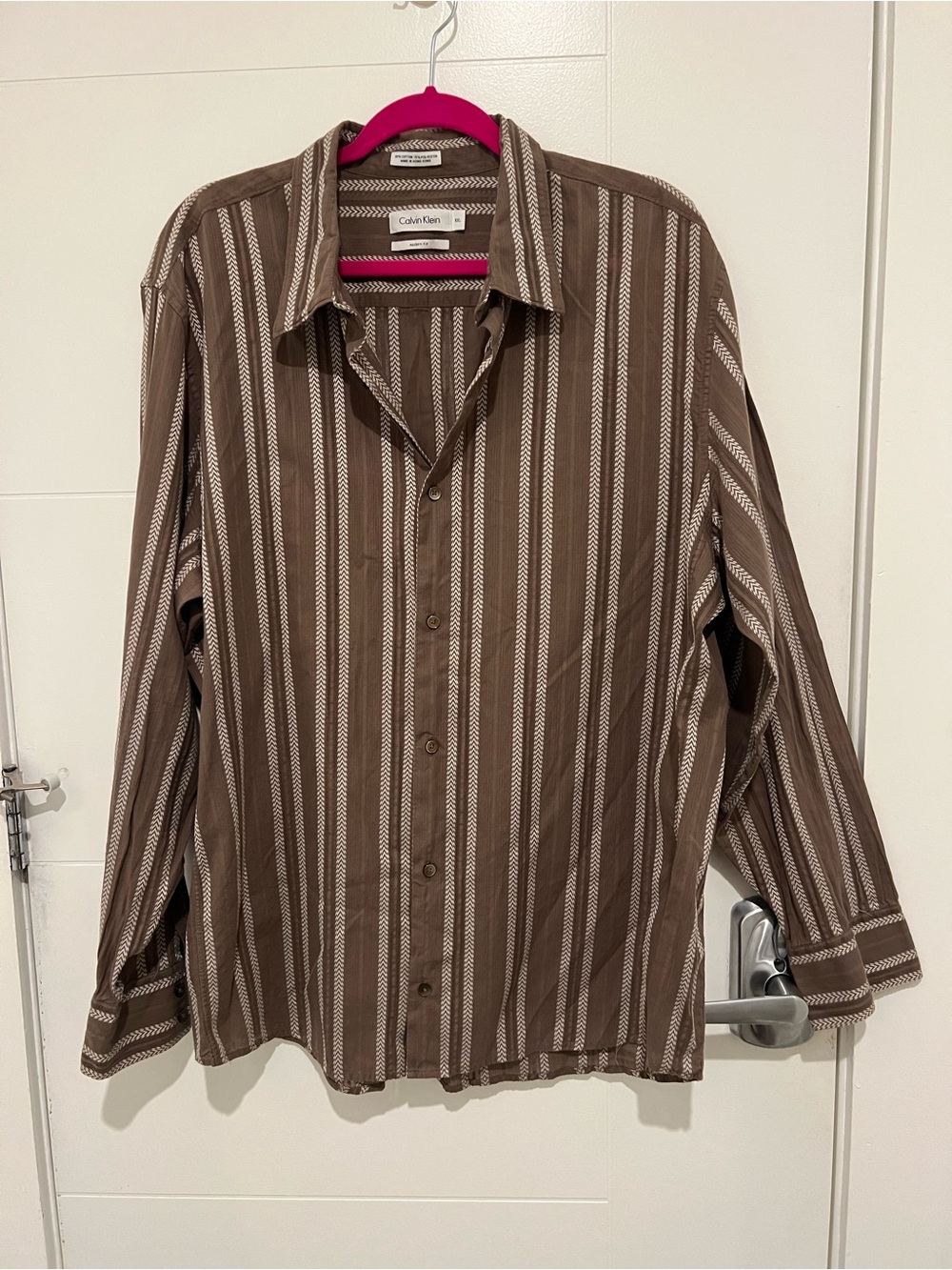Calvin Klein Brown and Cream Striped Button-Down Shirt